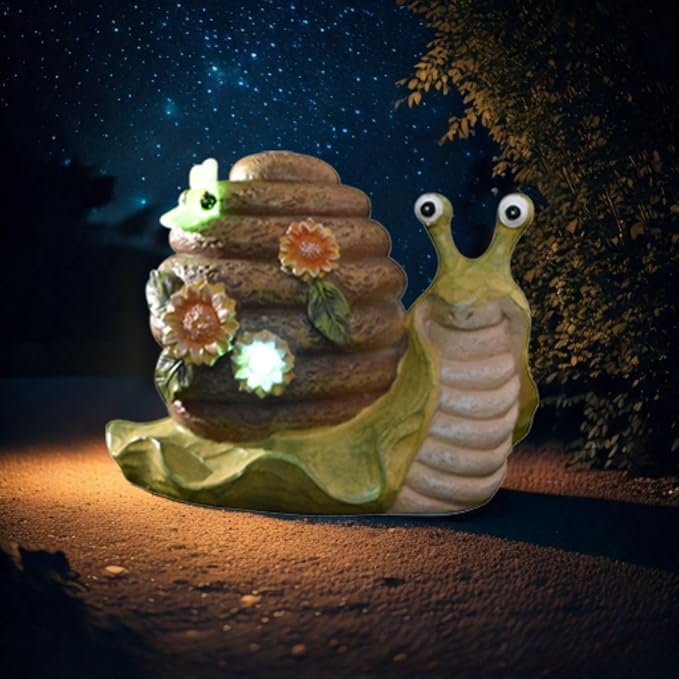 Solar Garden Outdoor Decor Snail Figurine with Lights, Outside - Ideal Outdoor Decorations for Yard, Lawn & Pathway Walkway Ornaments Clearance Housewarming Gifts for Mom Grandma Birthday (Yellow)