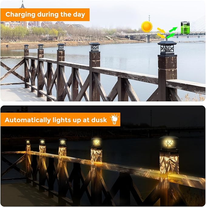 TWINSLUXES Solar Post Cap Lights Outdoor - Waterproof LED Fence Post Solar Lights for 3.5x3.5/4x4/5x5 Wood Posts in Patio, Deck or Garden Decoration Warm Light… (8 Pack)
