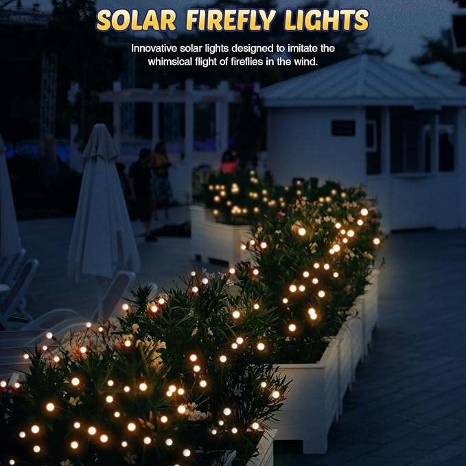 Solar Firefly Lights 2 Pack 16 LED Lights 2 Lighting Modes for Garden,Patio and Yard Solar-Powered LED Lights (Warm White, 2)