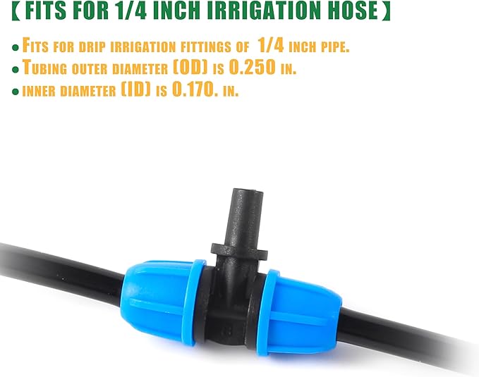 6mm to 1/4 Inch Barb Tee for for ¼ in. tubing; Tubing Outside Diameter (OD) is 0.250 in., Internal Diameter (ID) is 0.170. in. (20Pcs/Pack) (Blue-1/4" to 6mm)