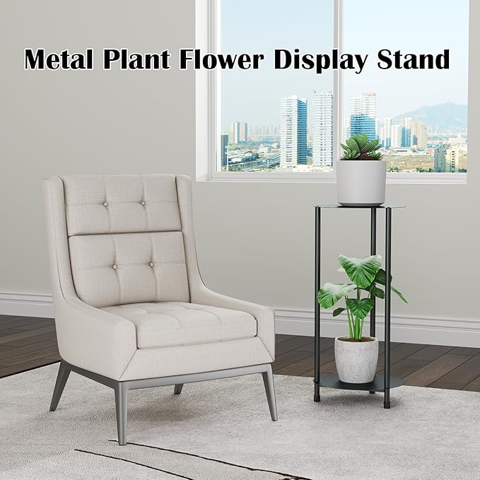2 Tier Metal Plant Stands for Indoor Outdoor,Modern Plant Stand Indoor,Metal Flower Potted Plant Holder Plants Display Rack,Rustproof Corner Flower Pot Stands,Garden,Patio,Living Room,Corner,Office
