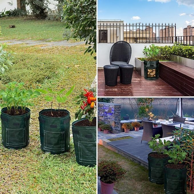 iPower 2-in-1 Garden Kneeler and Seat with 3 Pack 10 Gallon Potato Grow Bags, 2 Removable Tools Pouch and Soft Kneeling Pad, No Assembly, Portable Heavy Duty Garden Stool for Women Men Seniors