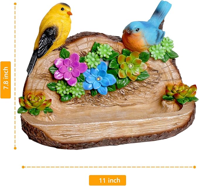 Gifts for Mom Solar LED Light Bird Statue Garden Art Decorations Balcony Bird Feeder Resin Stone Sculptures Women's Succulent Night Lights