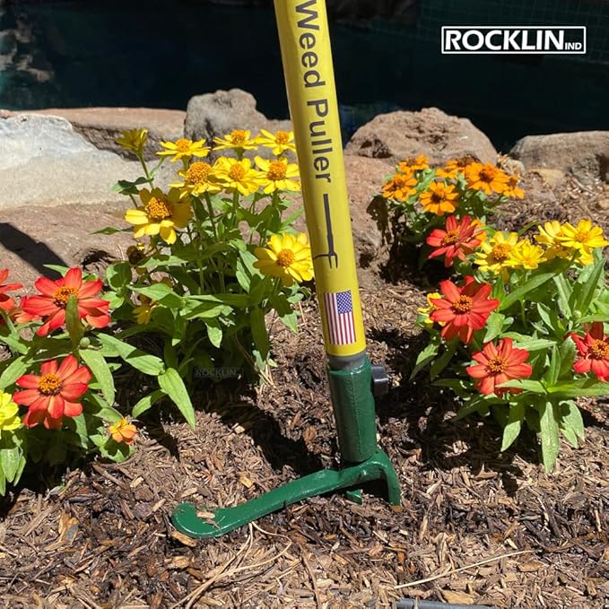Rocklin Stand Up Weed Puller Tool - 4 Claw Steel Head - 48 inch Handle - 100% Metal - Easily Remove Weeds Without Bending or Kneeling
