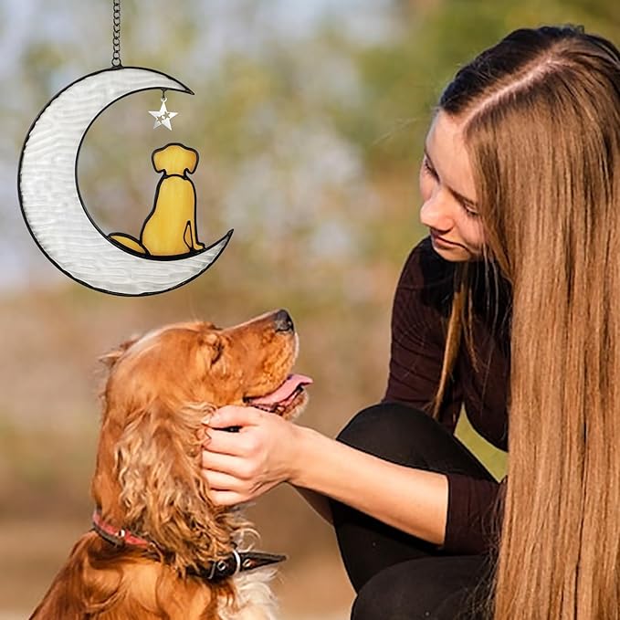 Stained Glass Dog Suncatcher Memorial Gifts for Loss of Dog,Window Hanging Decor Dog Suncatcher Sympathy Gift,Dog Ornaments Bereavement Gifts,Pet Loss Gifts,in Memory of Dog Passing Away Gifts