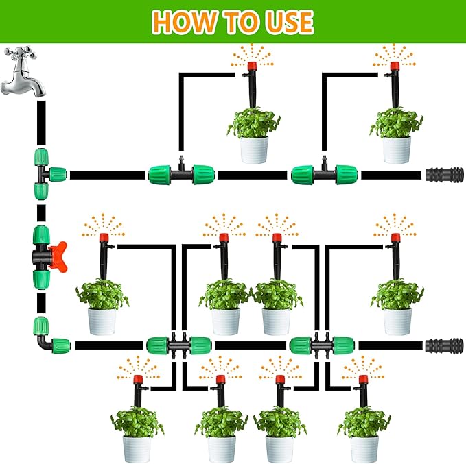 Drip Irrigation Fittings for 1/2 inch Tubing(0.63" OD) to 1/4 inch Irrigation Tubing, 12 Pieces Barbed Tee Drip Parts Twist Locked 3 Way Connectors for Drip Irrigation Hose (13mm ID / 4mm ID)