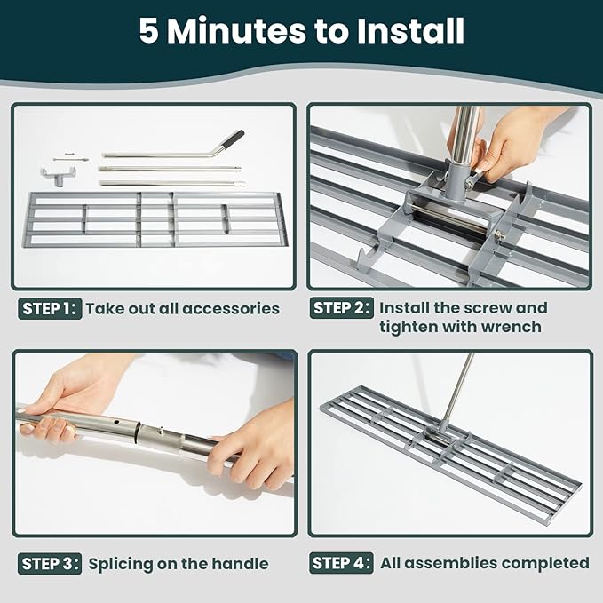 Lawn Leveling Rake 45"x10" Lawn Leveler Ground Full Stainless Steel Leveling Rake Landscape Rake Topdressing Spreader Levelawn Tool for Backyard, Garden, Golf Couse, Farm, Pasture