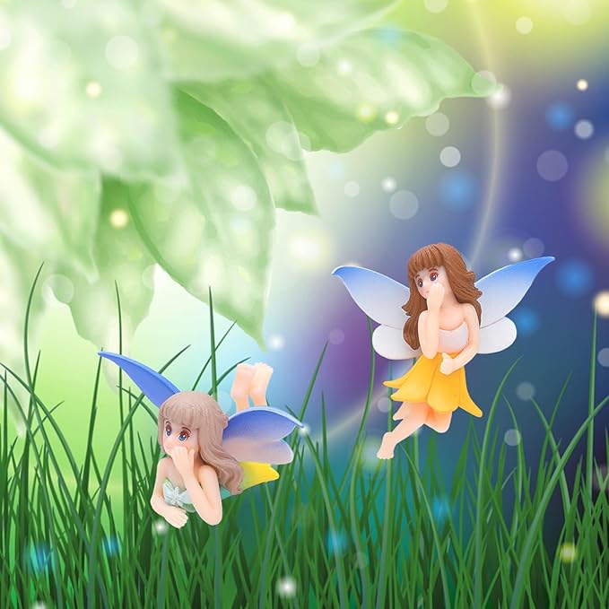 ONEST 6 Pieces Miniature Fairy Garden Accessories Small Fairy Figurines Hand Painted Fairy Figures Girl Fly Wing Figurines for Car Decor Fairy Garden Flower Pot Birthday Cake Topper