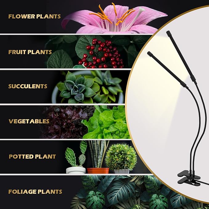 GLOWRIUM Plant Light, LED Grow Lights for Indoor Plants, Clip Plant Light with LCD Display Timer, Full Spectrum Suitable for Any Growth Stage of Plants, 10 Dimmable Levels, Remote Control (2 Strips)