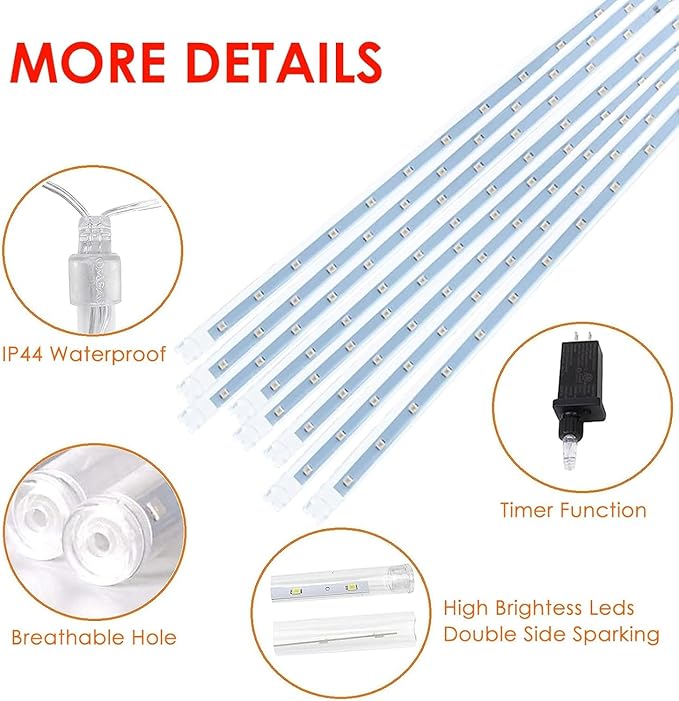 EXF 2-Pack Meteor Shower Lights Outdoor Waterproof, Rain Drop Christmas Light Total 384 LED 30cm 16 Tubes Snow Cascading String Lights Plug in for Xmas Tree Wedding Party Garden Décor (Red and Green)