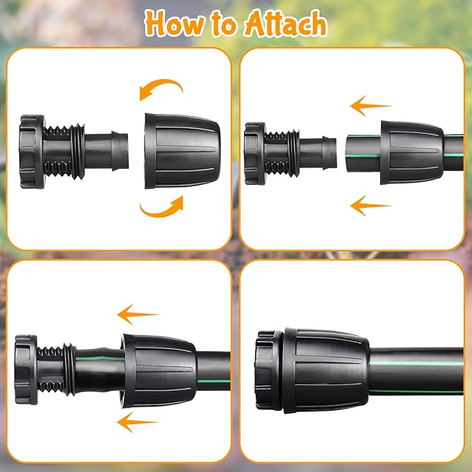 Drip Irrigation Fittings for 1/2 Inch Drip Tubing (1/2" ID x 0.65" OD):1/2'' Drip Line End Caps Anti-drop Locked Nut Barbed Plug Connectors Garden Irrigation System Parts (10 Pack)