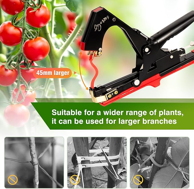 Plant Tying Machine,New Update Lightweight Plant Tying Tape Tool to Tie Up Vine Quickly, Plant Tie Tapener Gun with Tapes and Staples Red