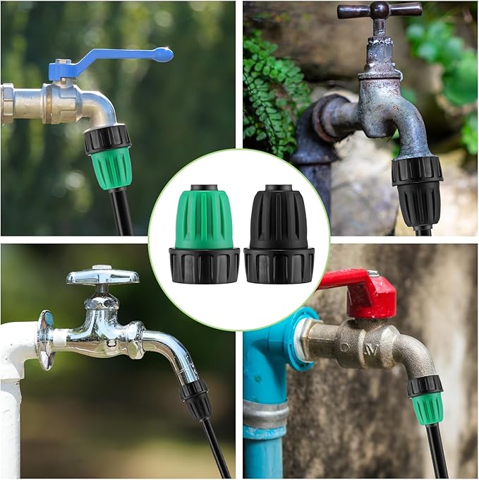 12 Pcs 1/2 Inch Garden Hose Adapter 3/4" to 1/2" Drip Irrigation Tubing Faucet Adapter Drip Irrigation Parts Faucet to Hose Adapter for Garden 3/4 Inch Faucet Connector (Black, Green)