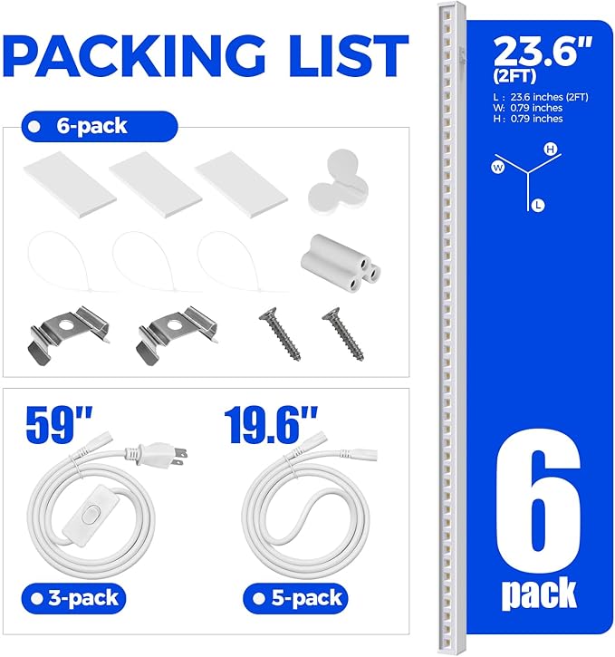 Barrina T5 Pro LED Grow Lights for Indoor Plants Full Spectrum, 2FT 60W(6 x 10W) Plant Lights for Indoor Growing with Reflector Cup, Grow Light Lamp with Individual Switch, Yellow, 6 Packs