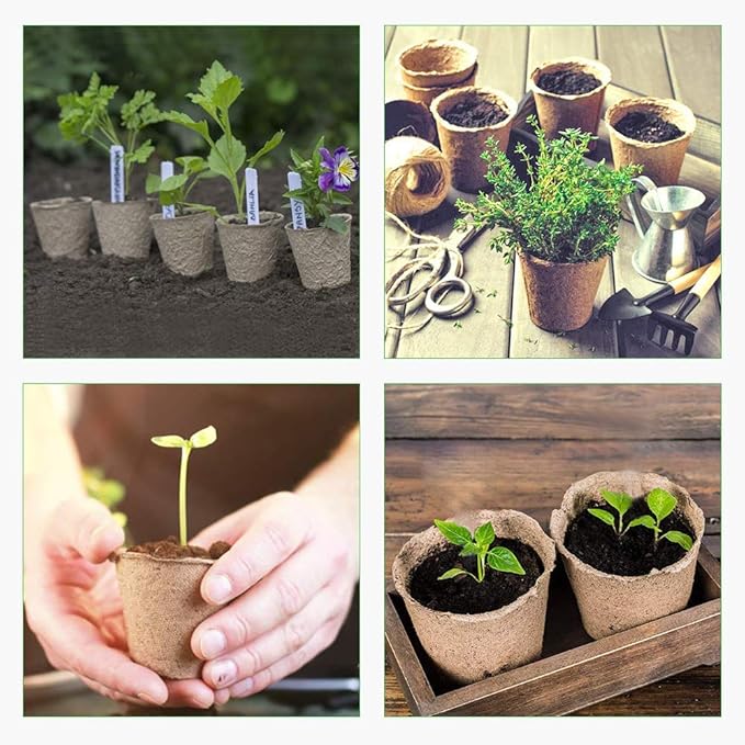 GROWNEER 60 Packs 2.4 Inch Peat Pots Plant Starters for Seedling with 25 Pcs Plant Labels Biodegradable Herb Seed Starter Pots Kits Garden Germination Nursery Pot