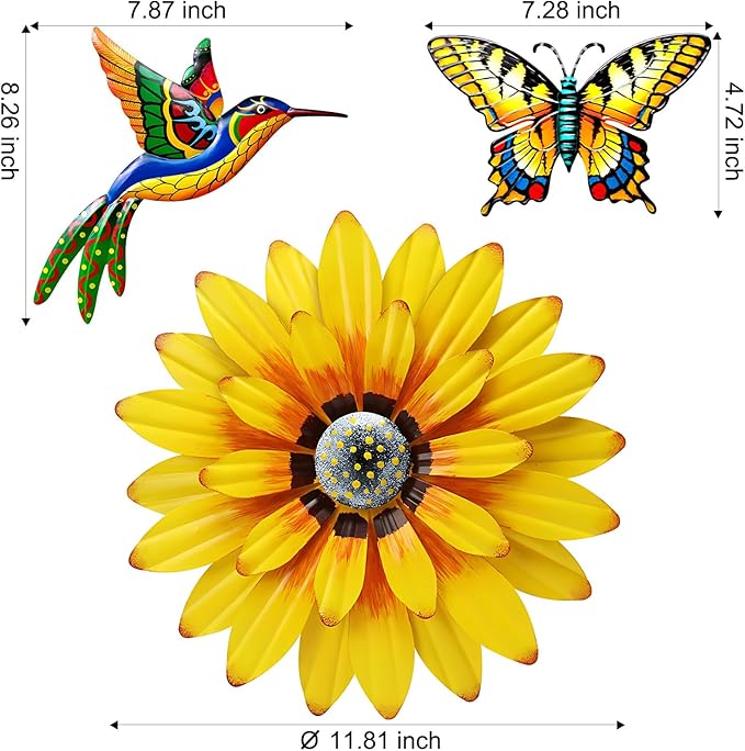 Metal Outdoor Wall Art Decor, 5 Pack Metal Flower Wall Decor and Bird Butterfly Wall Decor, Metal Garden Decor Outdoor Decorations for Yard Art