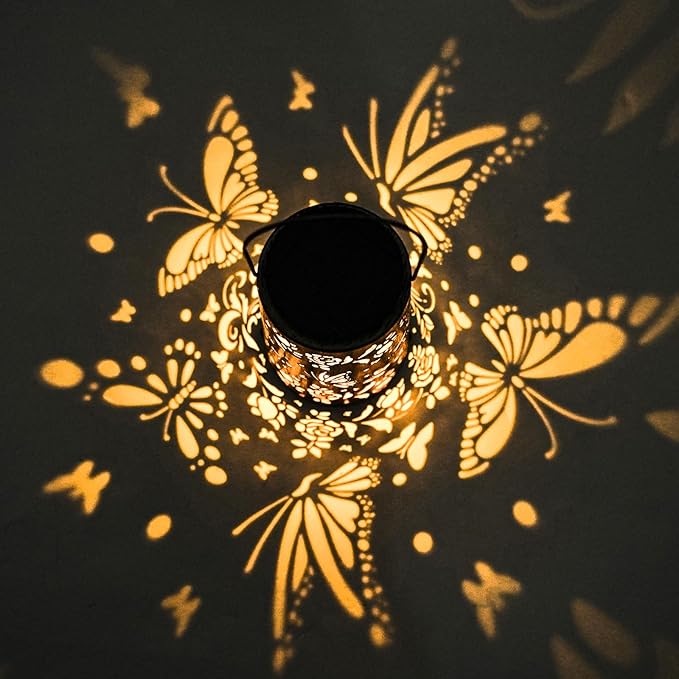 Solar Lanterns, Waterproof Hanging Metal Decorative Lights for Outdoor Use, Garden, Yard, Backyard, Porch, Table, Pathway - Butterfly Solar Powered Cool/Warm Light, 1 Pack
