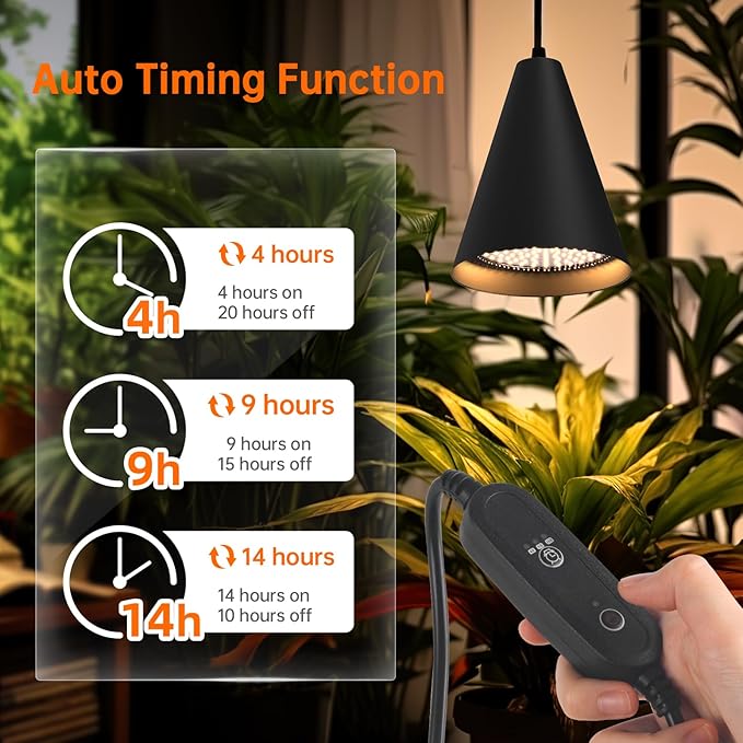 50W Double-Head Hanging Grow Lights for Indoor Plants, 3000K, Black LED Plant Light Bulbs with Timer and 16.4FT Power Cord, Perfect for Tall Plants, Gardens, Flowers, and Greenhouses
