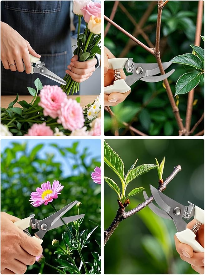 GROWNEER Pruning Shears 2PCS Stainless Sharp Garden shears with 6PCS 1/4 inches Clear Floral Tape Bypass Straight Gardening Clippers for Plants Planters Fruits Trees Fresh Flowers