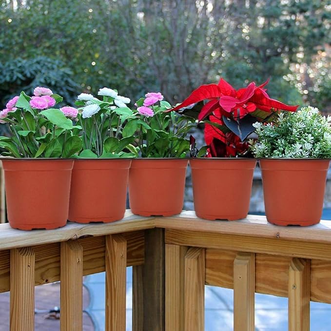 GROWNEER Nursery Pots 120 Packs 6 Inch Plastic Planting Pot with 15 Pcs Plant Labels, Seed Starting Kit Flower Planter Container Seedling Pot with Drainage Hole for Indoor Outdoor Garden