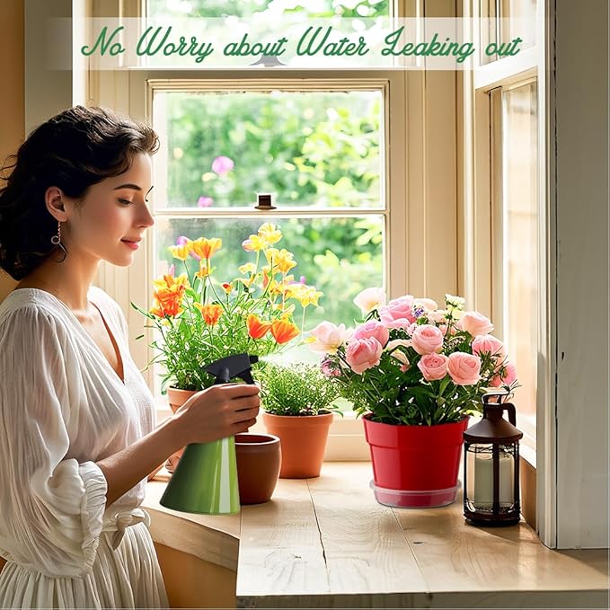 20 Pack 6 Inch Plant Pots, Thickened Plastic Flower Pots with 20 Pcs Water Collecting Trays, 20 Soil Block Mesh Pads, Red