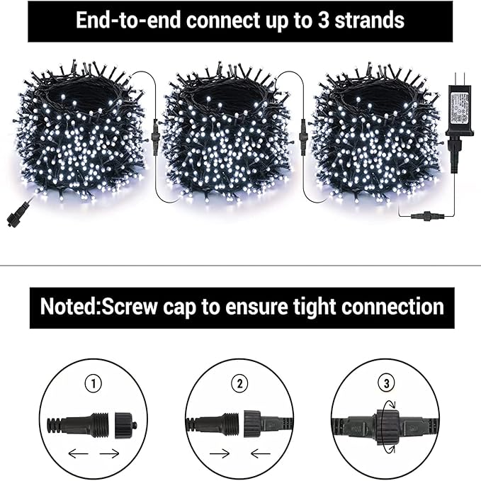 114ft Christmas String Lights - Outdoor, 300 LED Connectable with Timer, 8 Modes Tree Lights Fairy Twinkle for Garden, Wedding, Indoor/Outdoor Xmas Decor (Cool White)