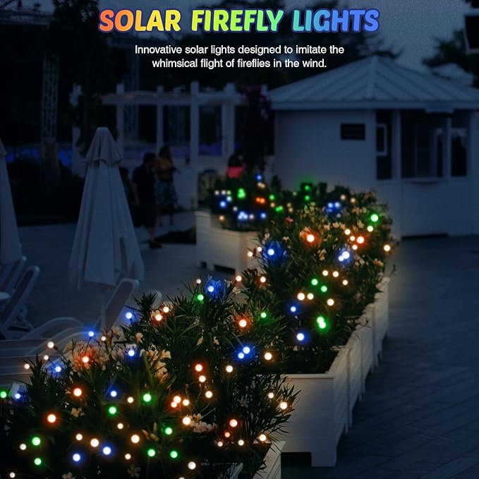 Solar Firefly Lights 2 Pack 16 LED Lights 2 Lighting Modes for Garden,Patio and Yard Solar-Powered LED Lights (Multi-Colored, 2)