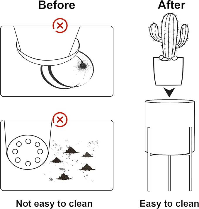 ARNIS Modern Planter Pots, Set of 2 Large Planters with Stand, Decorative Planters, Metal Pots with Drainage Holes for Living Room, Office, Garden or Balcony, 10.5 &12.25 Inch, Matte Black