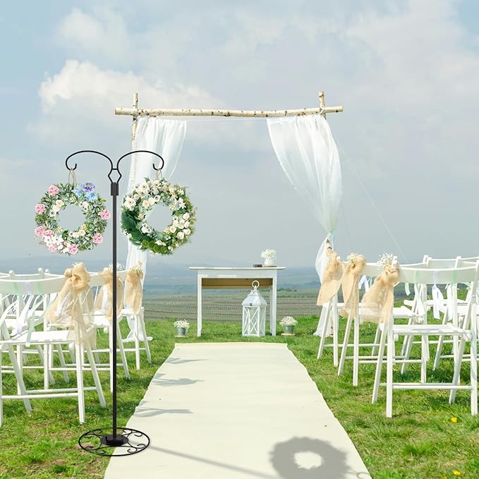 Liitrton 62.6 Inch Shepherds Hooks for Outdoor, Adjustbale Double Shepherds Hooks Hummingbird Feeder Stand Bird Feeder Pole Wind Chime Stand with Round Base, 4 Prongs Base and Water Weight Bag