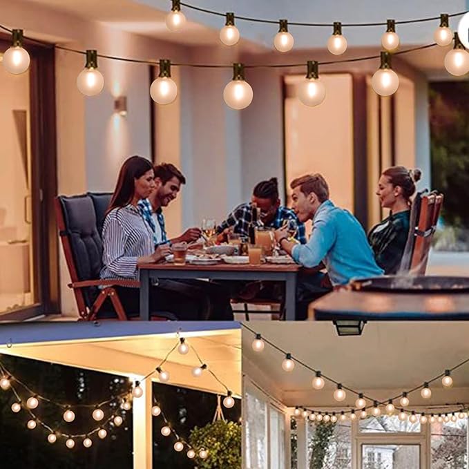 Outdoor String Lights 50Ft G4O Globe LED Patio Lights with 27 Shatterproof Frosted White Bulbs, Connectable Commercial Decorations Lights for Outdoor Porch Backyar Garden Wedding Lghting