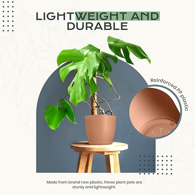 Utopia Home - Plant Pots Indoor with Drainage - 7/6.6/6/5.3/4.8 Inches Home Decor Flower Pots for Indoor Planter - Plastic Planters for Indoor Plants, Cactus, Succulents Pot (Terracotta, Pack of 10)