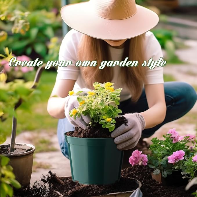 8 Inch Plastic Plant Pots, 15 Pack Sturdy Nursery Pots with Drainage Holes, Flower Planter Pots for Indoor Outdoor, Garden Containers Sets for Vegetable Herbs Flowers, Green