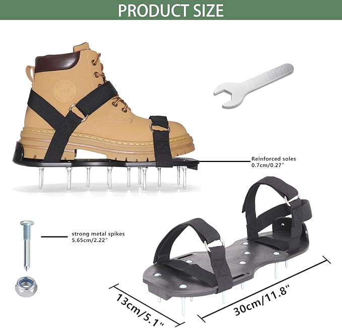 Lawn Aerator Shoes, Pre-Assembled Lawn Aerator Spiked Aerating Sandals with Adjustable Straps and Stainless Shovel, Heavy-Duty Spike Shoes for Men Women Aerating for Lawn, Yard, and Garden