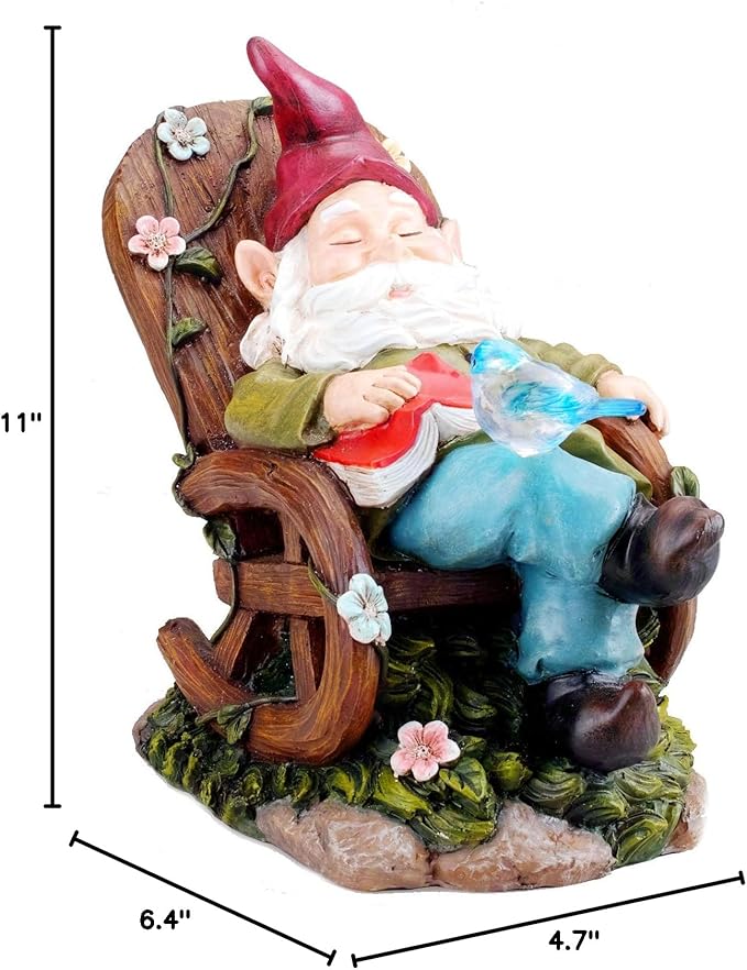 Solar Powered Gnome Sleeping in a Chair LED Garden Light Decor