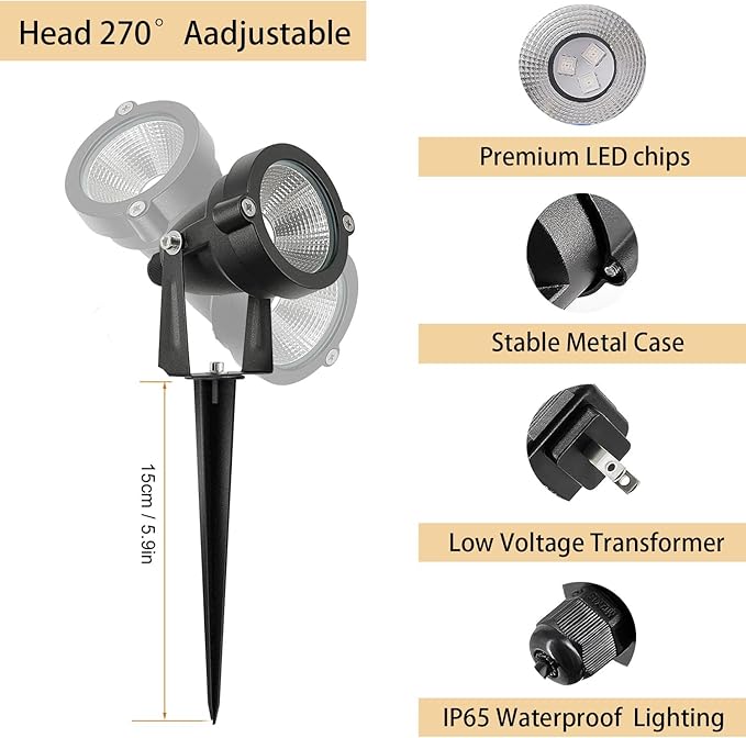 24W Outdoor RGB SpotLights with Timer, IP65 Waterproof Metal Landscape Lights Remote Colored Spot Lights Outdoor RGB Color Changing Spotlight for Outdoor Yard Garden Lawn(6 Lights), Black