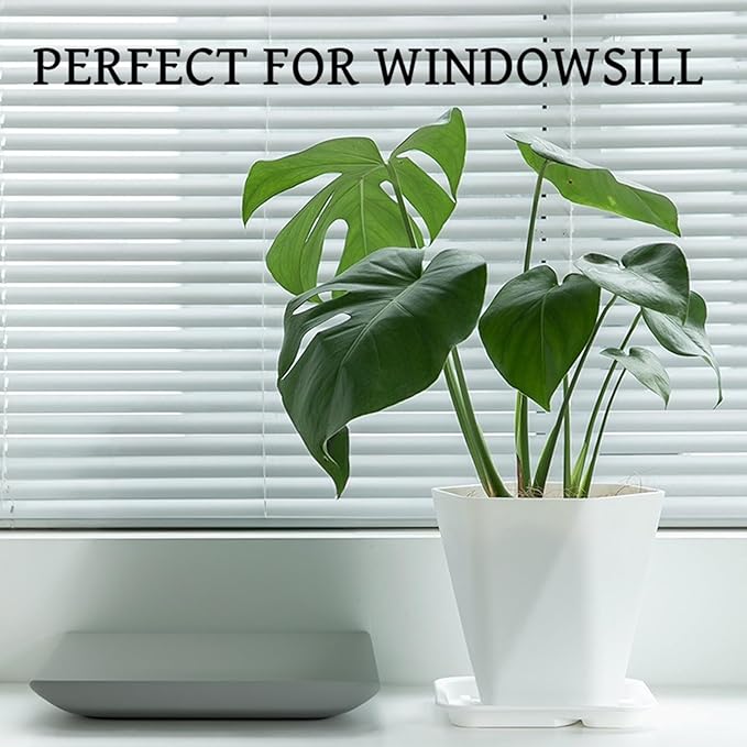 InmeRun Plant Pots Indoor Plastic Flower Pots Outdoor 5 inch Set of 6 Pack with Drainage Holes and Saucers for Garden Pots (7 inch 6white)