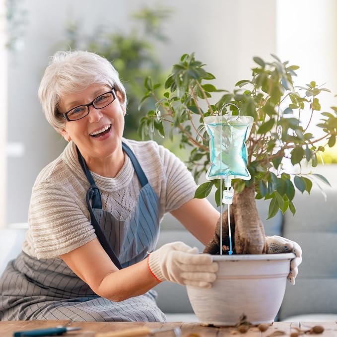 Plant Drip Irrigation Set 500ml Drip Water Bag Plant Waterer with Support Rod Plant Watering Stakes Self Watering Spikes Automatic Watering System for Potted Plants Indoor Outdoor(9 Pcs)