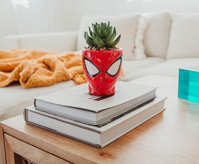 Toynk Marvel Comics Spider-Man 3-Inch Ceramic Mini Planter with Artificial Succulent