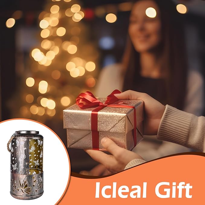 Solar Lantern Outdoor Hanging Lights. Butterfly Metal Decorative Lantern. Waterproof LED Decorative Garden Lamp. Used for Exquisite Garden Decoration for Yard, Terrace, Lawn, Desktop, Balcony...