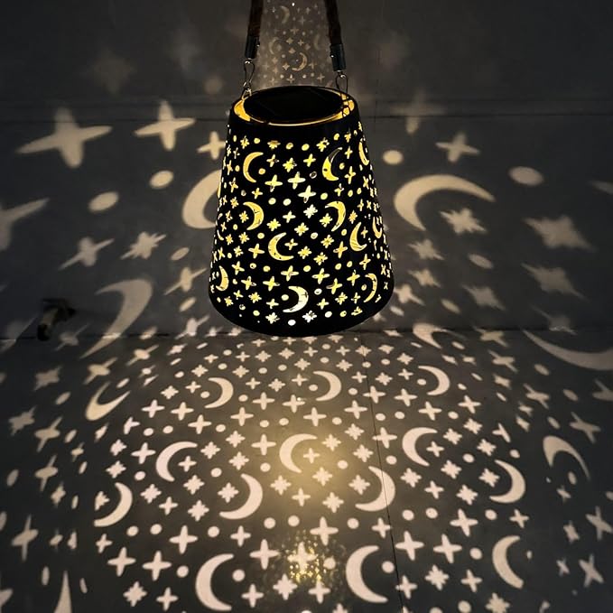Hanging Solar Lanterns Outdoor Waterproof Star Moon Solar Lights Metal Outdoor Decor, LED Decorative Solar Garden Lights for Garden, Backyard, Tree, Porch(1 Pack)