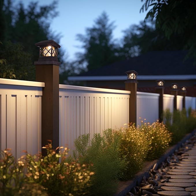 TWINSLUXES Fence Post Cap Light, LED Solar Lights for Deck Posts, Solar Post Caps Light Outdoor for 3.5x3.5/4x4/5x5 Posts, Wood or Vinyl Fence Deck Post, Warm Light (Brown)