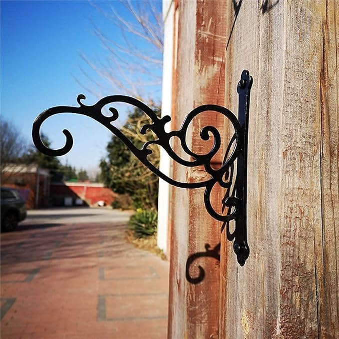 N+A Sunshine Iron Metal Hanging Planter Bracket, 2 Pack Wall Hooks for Hanging Birds Feeders, Latern, Wind Chimes, Coat, Decorative Indoor Outdoor (Black)