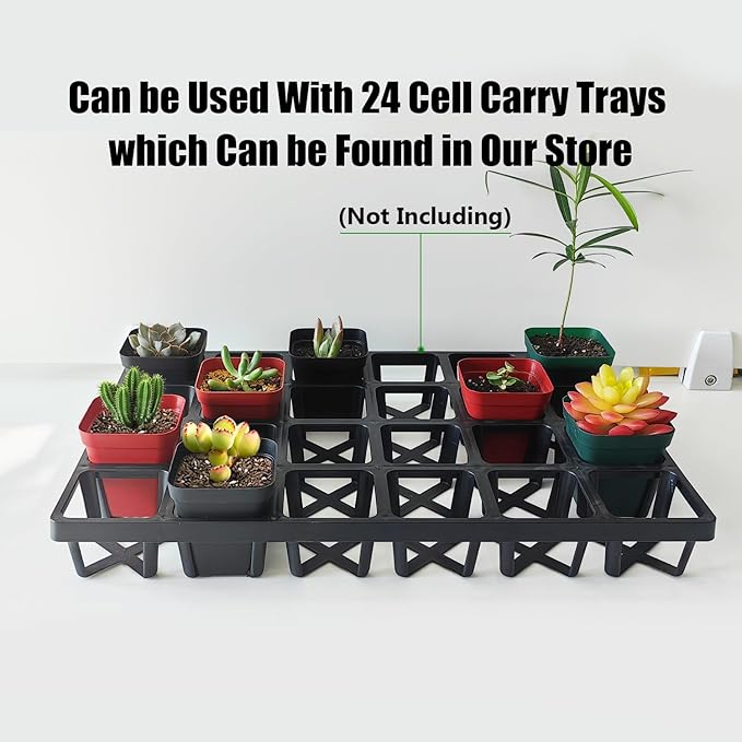 Square Plastic Nursery Pot 3" 120 Pcs Deep Succulent Pots Small Flower Planter Seeds Starter Pots with Drainage (Green,Black,Red 40pcs Each,2.7Inches)