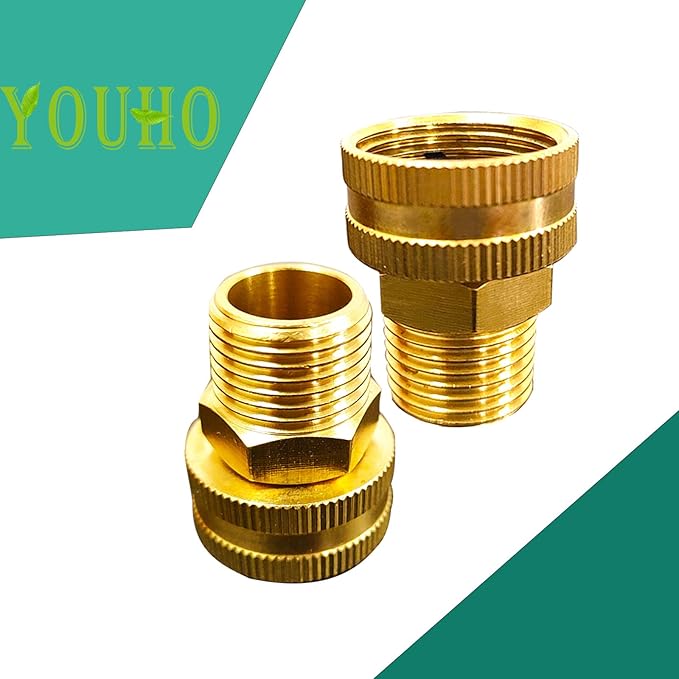 YOUHO Brass Garden Female Hose Fitting Connector, 3/4 GHT Female x 3/4 GHT Male, Garden Hose Connectors Garden Pipe Joint Extension Repair Fitting 2PCS