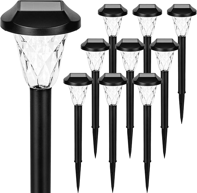 GIGALUMI Solar Outdoor Lights,Solar Lights Outdoor Waterproof 10 Pack,Cool White Solar Pathway Lights for Outside,Outdoor Lights Solar Powered Garden Decoration for Pathway,Patio,Lawn,Yard