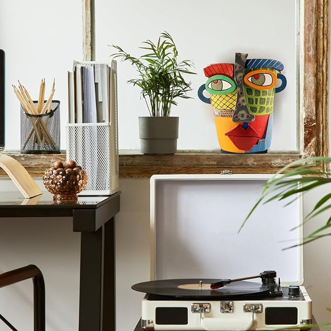 TOZLU Picasso Brutalist Abstract Beauty Flower Pot Ornaments Head Planter Pots Container Colorful Face Art Resin Flower Pot (Modern Big)