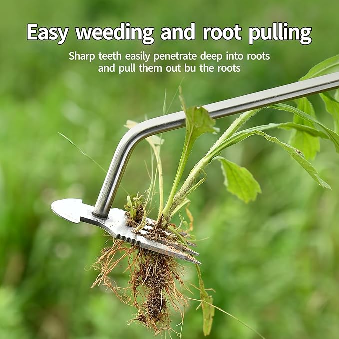 Weed Puller Tool,2025 New Garden Weeder Tool Stainless Steel Hand Weeder Tool,4 Teethes Dual Purpose Weed Remover Tool Weeding Tools for Gardening (Rubber Handle)
