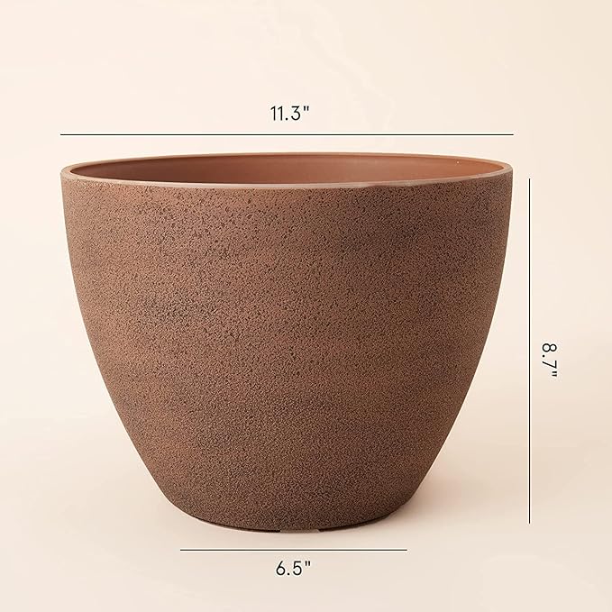 LA JOLIE MUSE Flower Pots Outdoor Garden Planters, Indoor Plant Pots with Drainage Holes, Plastic, Terracotta, Set 2 (11.3 + 11.3 Inch)
