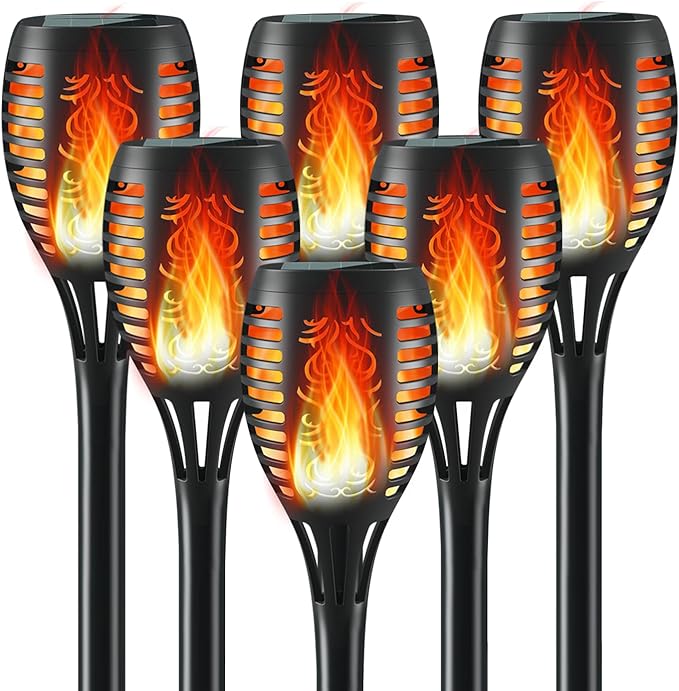 Solar Lights Outdoor, 12LED Tiki Solar Torch Light with Flickering Flame,IP65 Waterproof Mini Solar Torch Light for Outside Garden Patio Pathway Yard Decorations (12pcs)