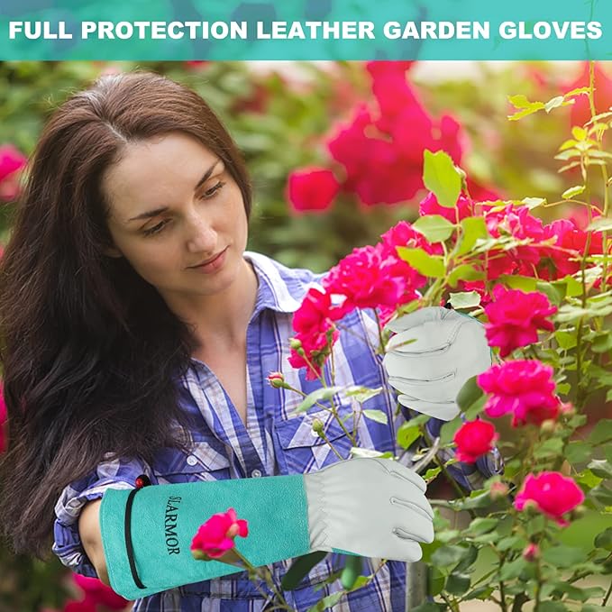 Long Gardening-Gloves Women/Men - Thorn proof Rose Pruning Heavy Duty Gauntlet (Medium, Green)